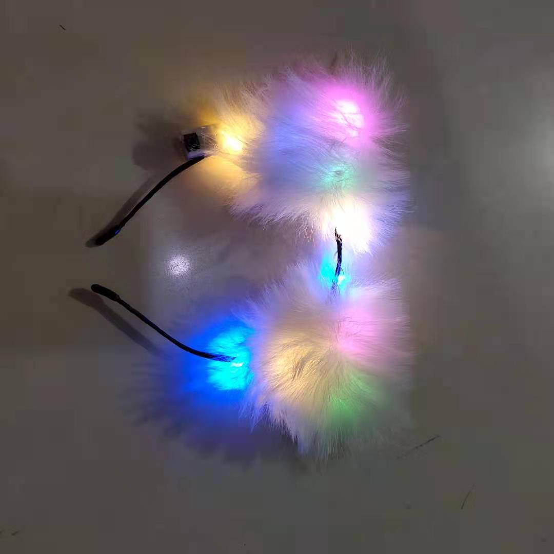 毛绒带灯猫耳朵，狐狸毛头扣，发光头扣详情图3