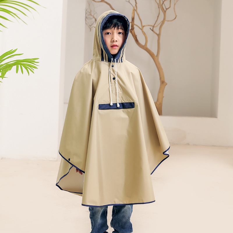 儿童斗篷雨衣时尚雨衣潮流自行车骑行雨披 学生连体雨衣书包位 图