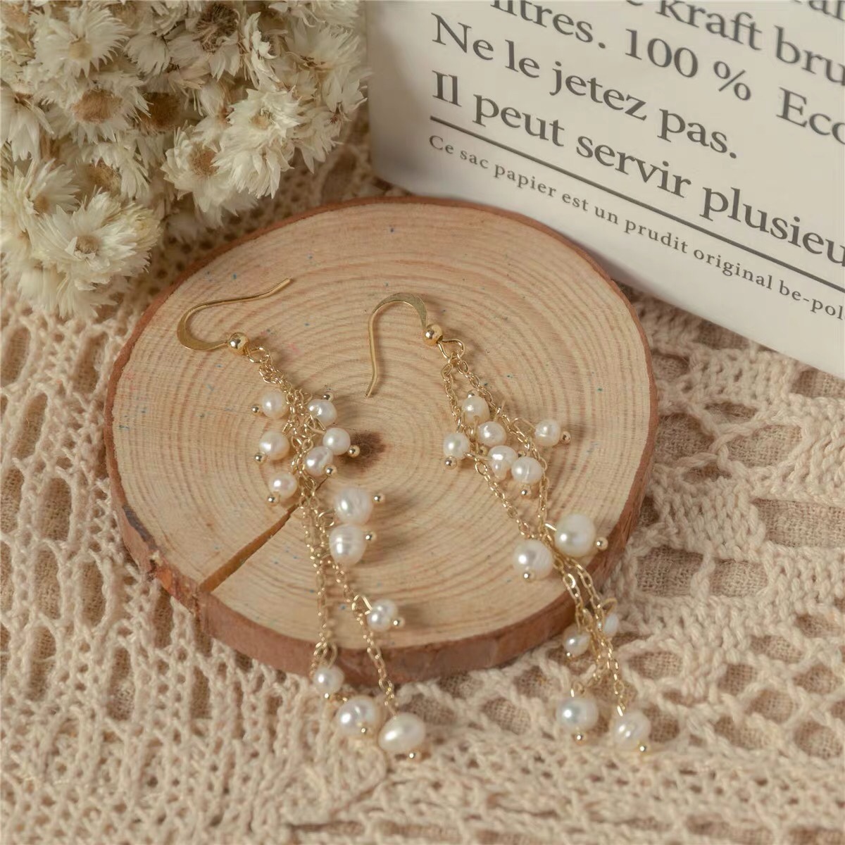 Long freshwater Pearl Fairy elegance elegance fringe long earrings