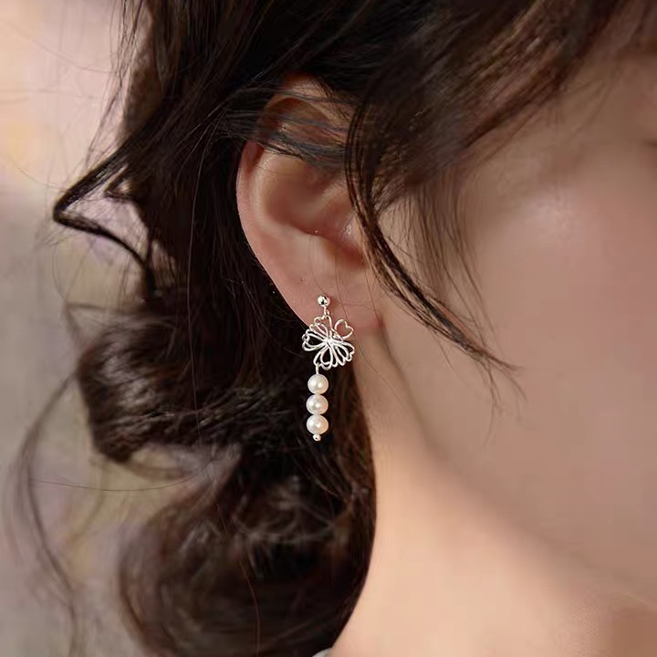 Flower pearl earrings, retro and unique, long, super sparkling zircon, ethnic style, versatile, tassel, seven-color earrings, copper earrings, Yiwu zircon