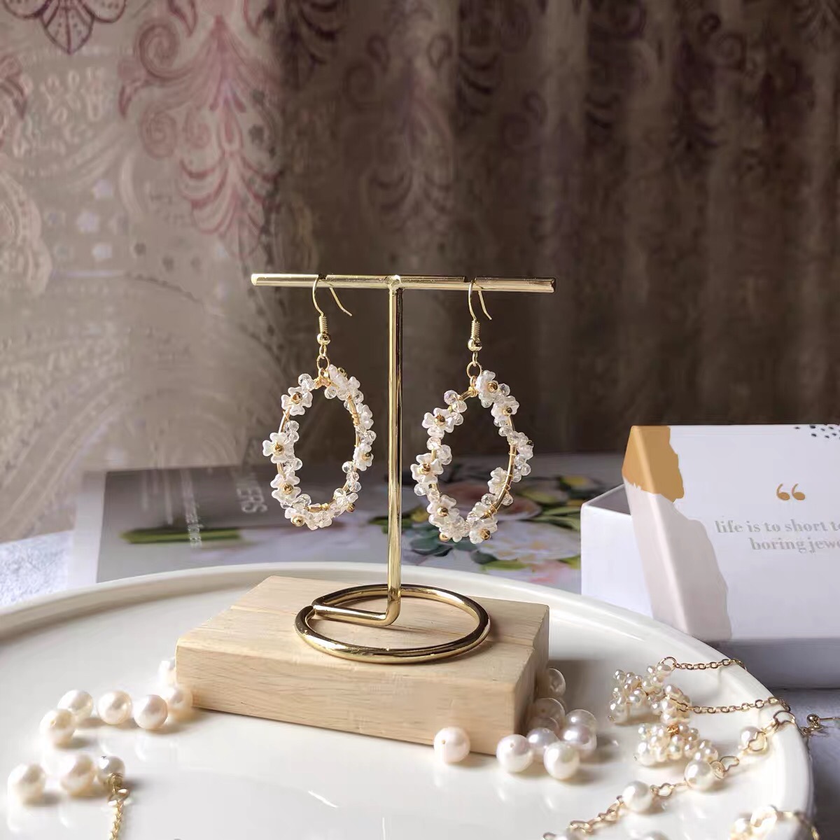 Exquisite flowers pure hand-woven craft fashion trend all matching earrings