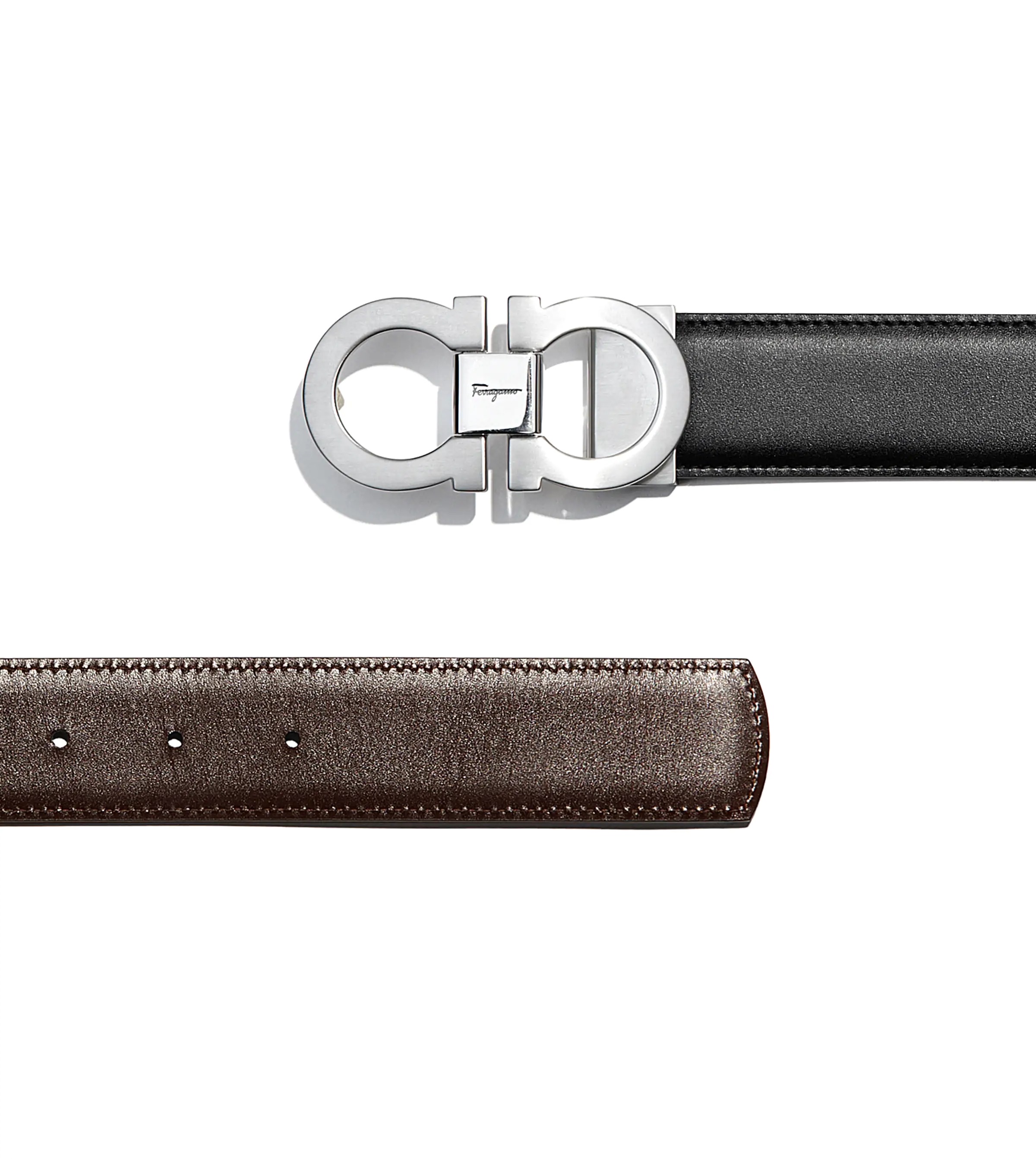 Salvatore Ferragamo men's double-sided double-buckle belt, size 115, width: 3.5cm details Picture