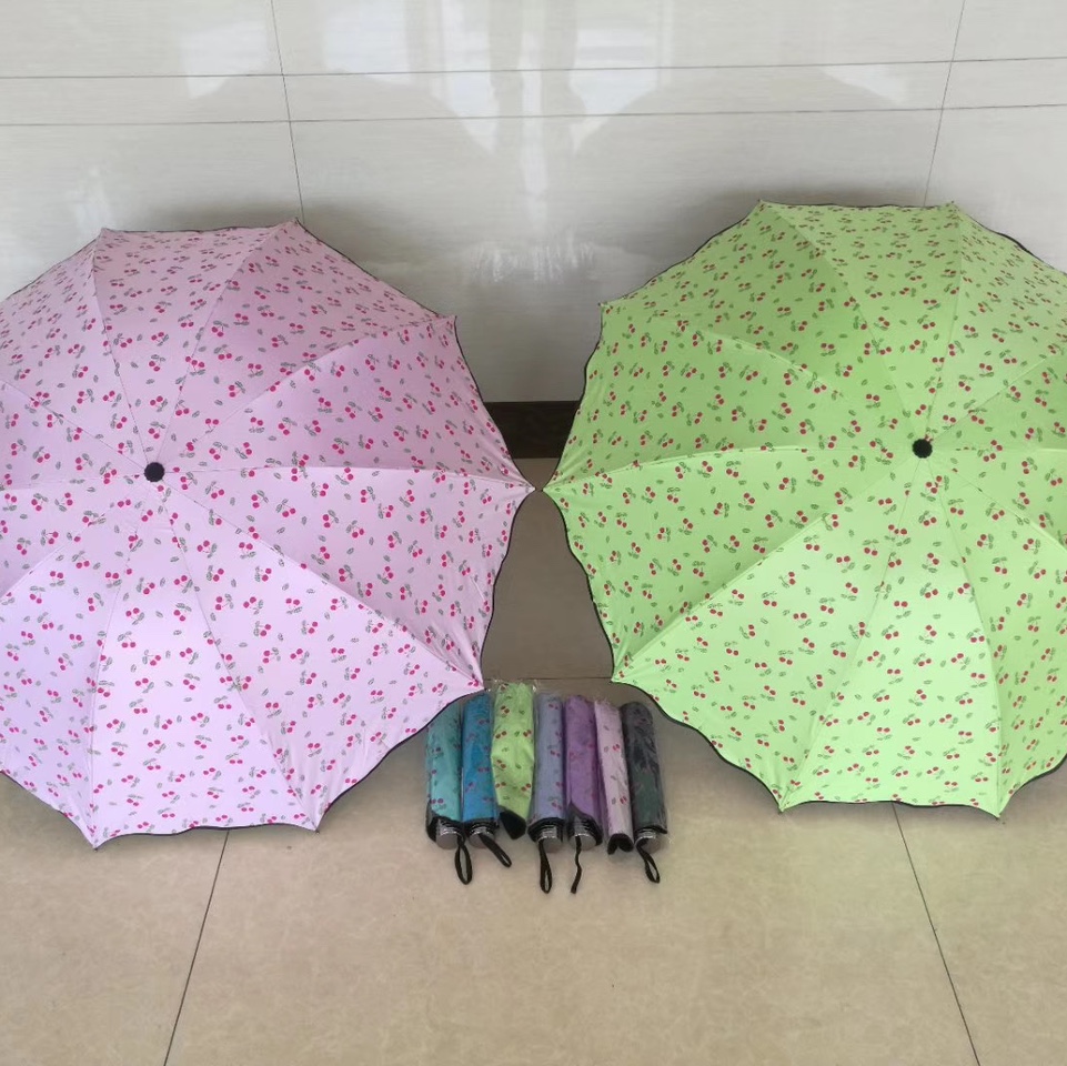 三折樱桃黑胶19k雨伞晴雨伞折叠伞两用太阳伞遮阳伞防紫外线伞女士伞
