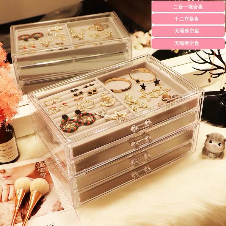 Four Layers Large Capacity Hand Jewelry Jewelry Storage Box Transparent Acrylic Earrings Studs Hair Watch Bracelet Gift Box 38 Item Picture