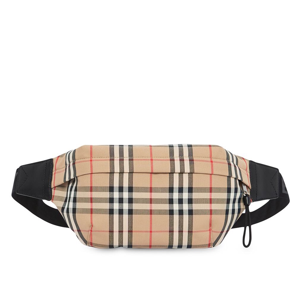 Burberry men's vintage checkered medium-sized waist bag for both men and women: Length: 31cm, width: 7.5cm, height: 16cm