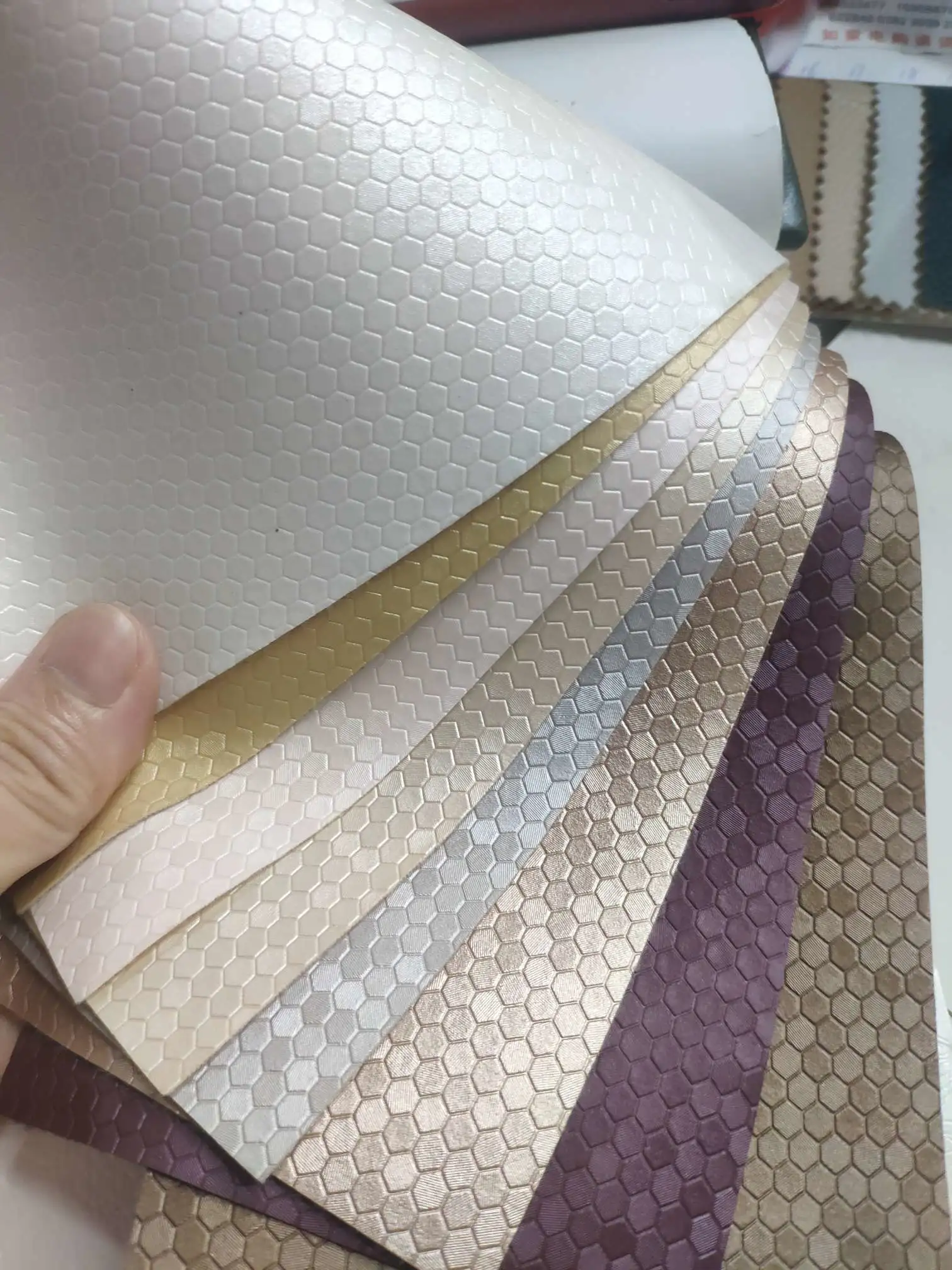 Artificial leather soft and hard wrapped sliding door leather wall decorative leather fabric in stock, small honeycomb pattern No. 1 detail image 3