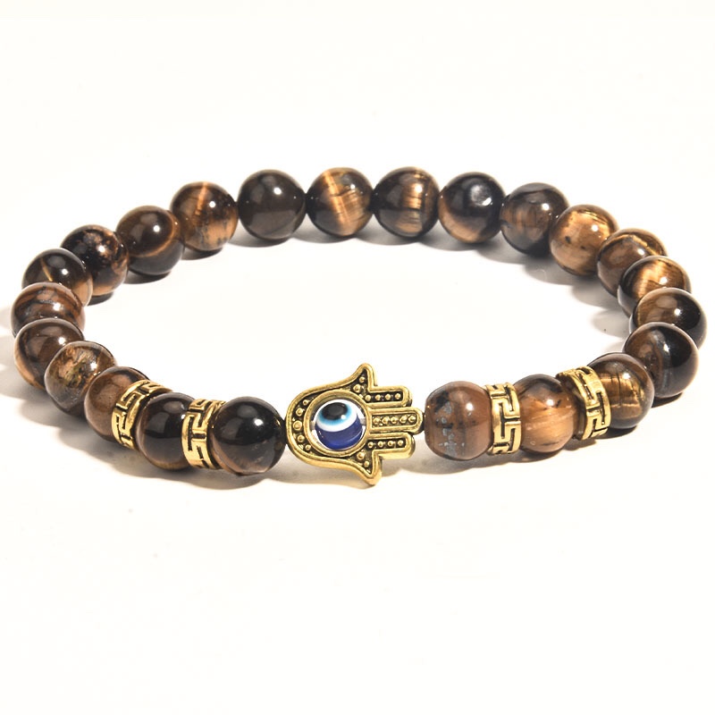 Cross-border best-selling European and American palm eye yellow tiger's eye stone beaded creative bracelet, men's handcrafted jewelry, 413507230, 15479180, Hao Hao details Picture