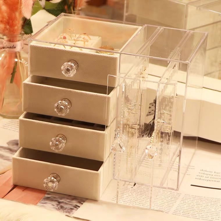 Four Layers Large Capacity Hand Jewelry Jewelry Storage Box Clear Acrylic Earrings Studs Hair Watch Bracelet Gift Box 39 Specification drawing