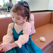 2021春秋新款韩版女童装连衣裙洋气小女孩时尚宽松撞色假两件裙子