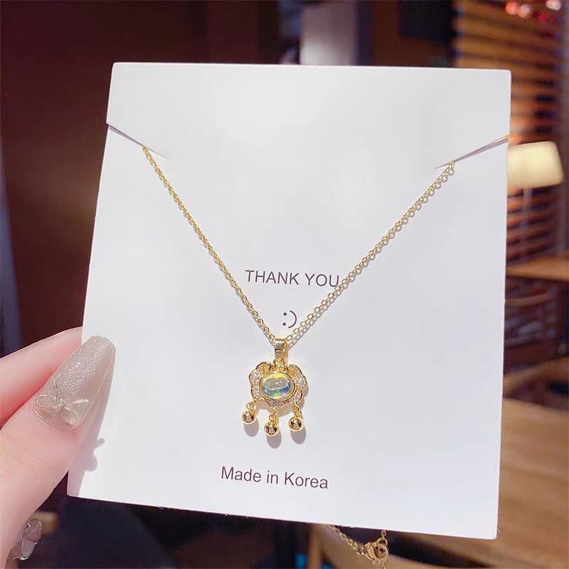 Concentric lock Crystal stone votive lock Real gold plated titanium steel necklace lengthened extension chain summer light luxury niche jewelry