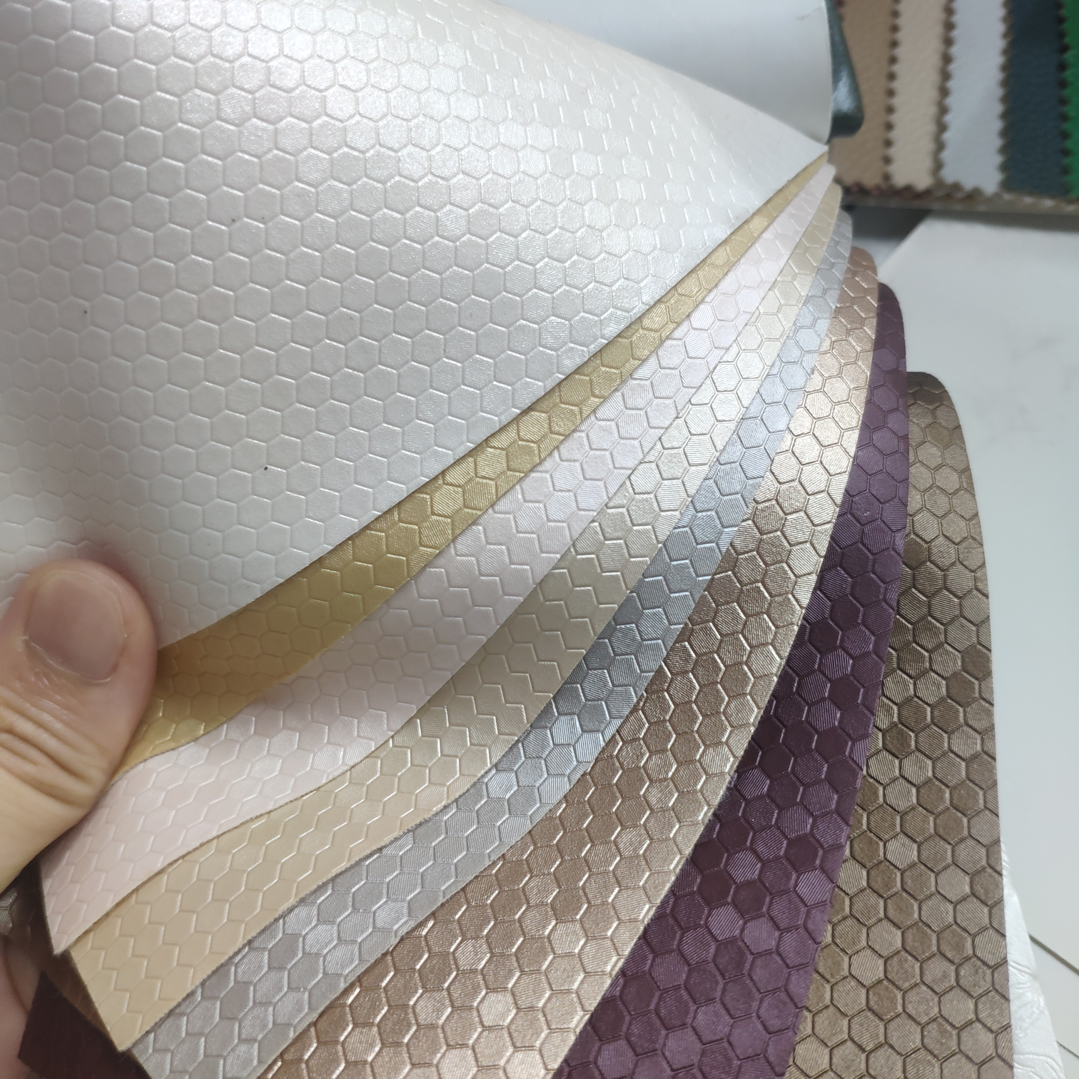Artificial leather soft and hard wrapped sliding door leather wall decorative leather fabric in stock, small honeycomb pattern No. 1