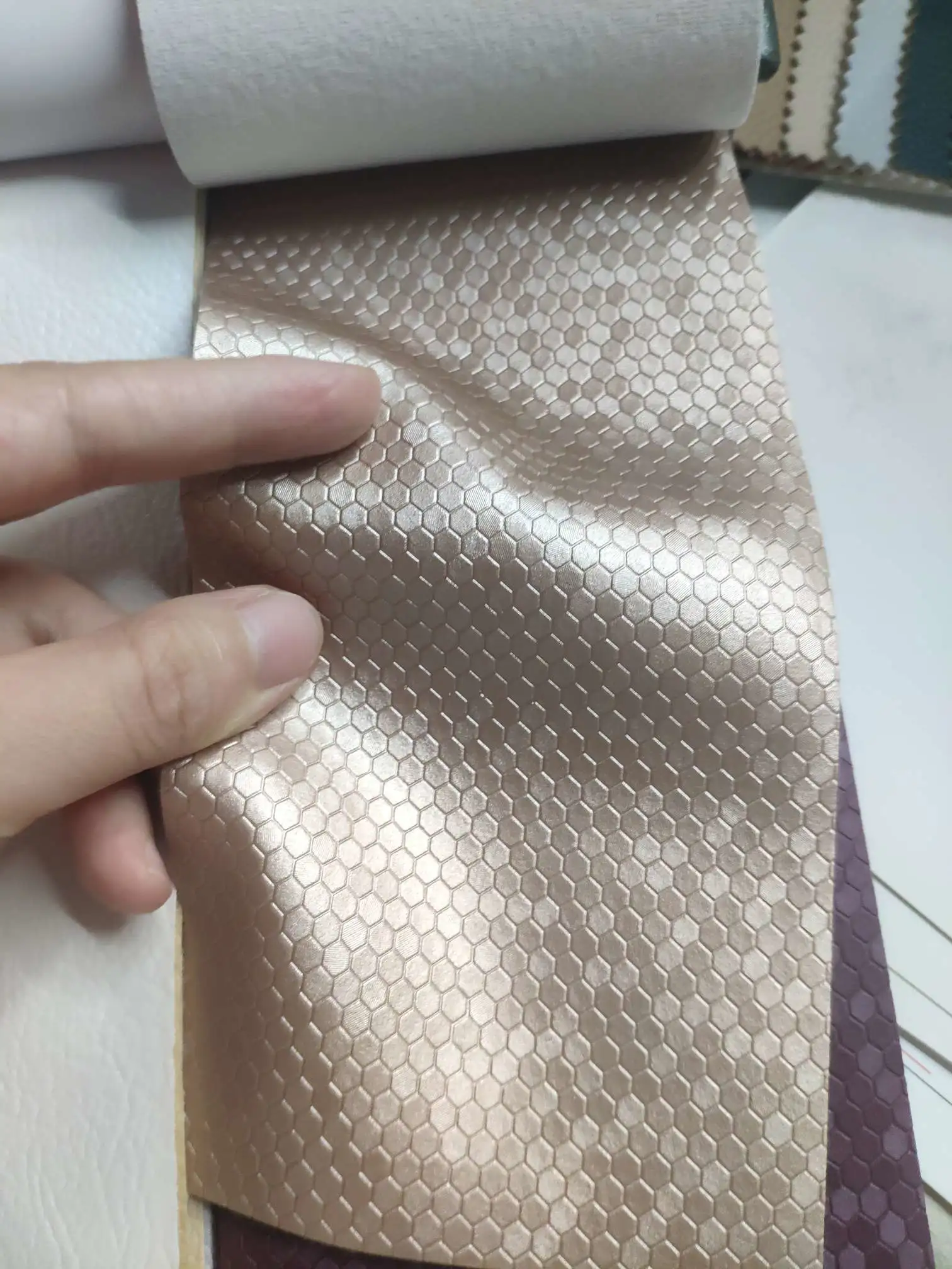 Artificial leather soft and hard wrapped sliding door leather wall decorative leather fabric in stock, small honeycomb pattern No. 1 detail image 5