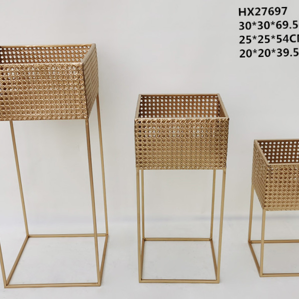 干花鲜花插花桶田园家居饰品套三金色
