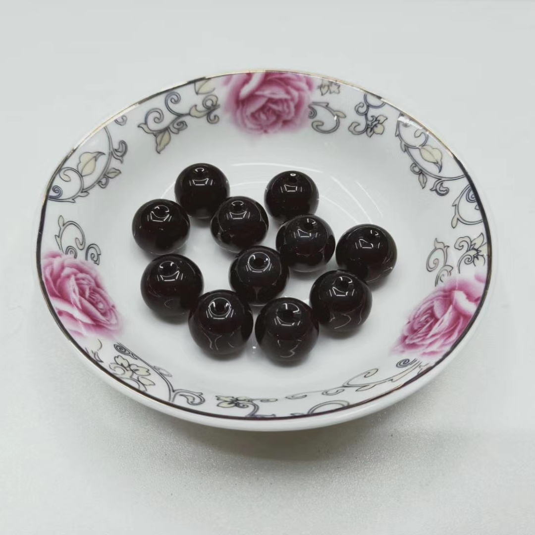 15粒14mm空心黑瓷水晶玻璃球 1.4厘米手工抛光奶油黑色玻璃珠 装饰棋子配件高档水晶球