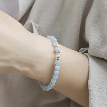 Natural aquamarine Bracelet Women's Summer Non-fading 14k gold covered Austrian crystal bracelet