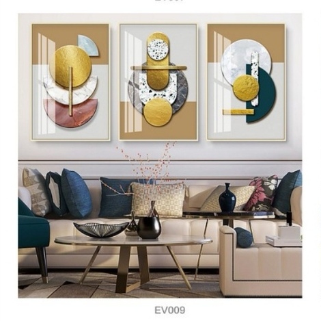 高光铜质几何3联组合现代简约壁画挂画装饰画图