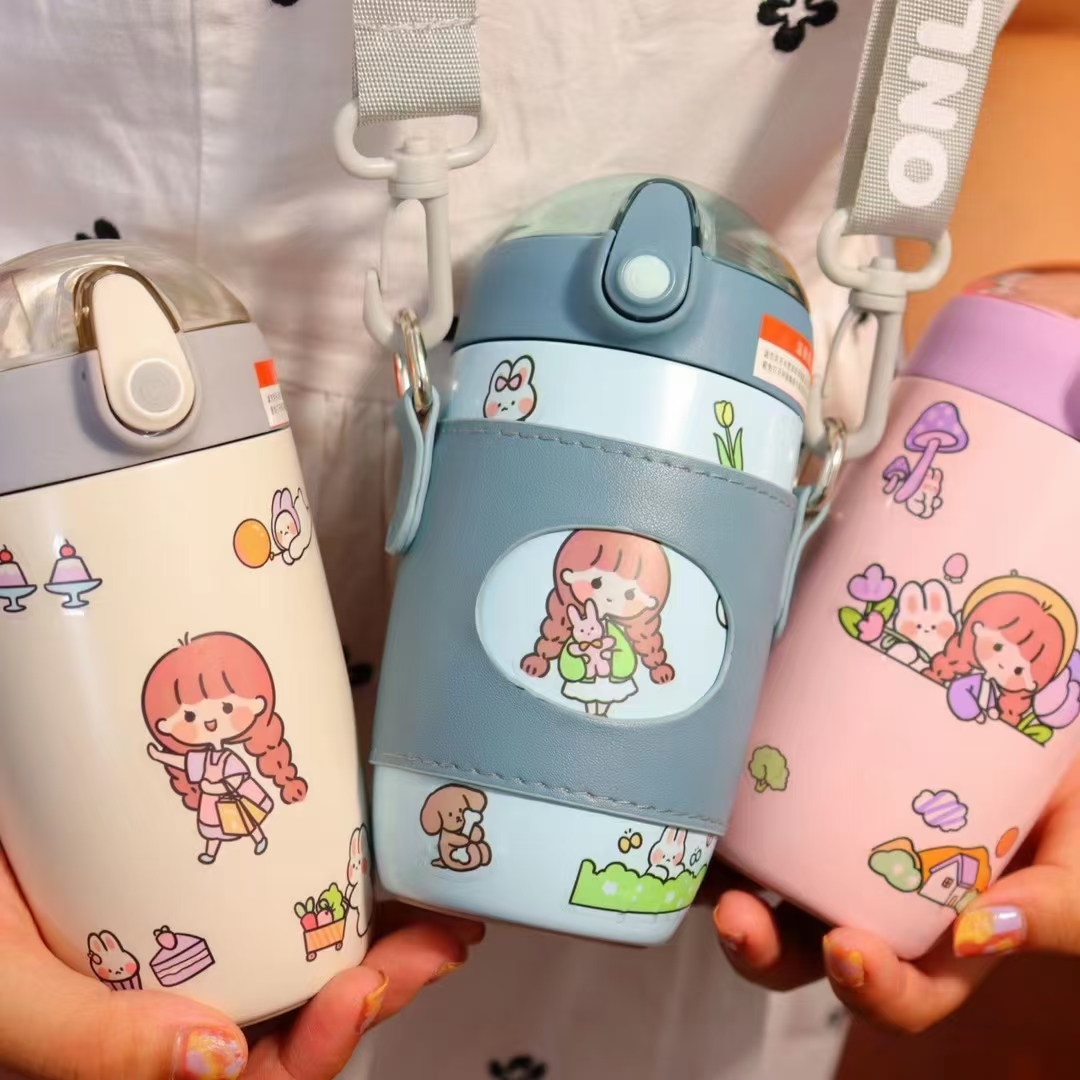 卡通儿童保温杯316不锈钢大容量男女小学生幼儿园带吸管水杯400ml