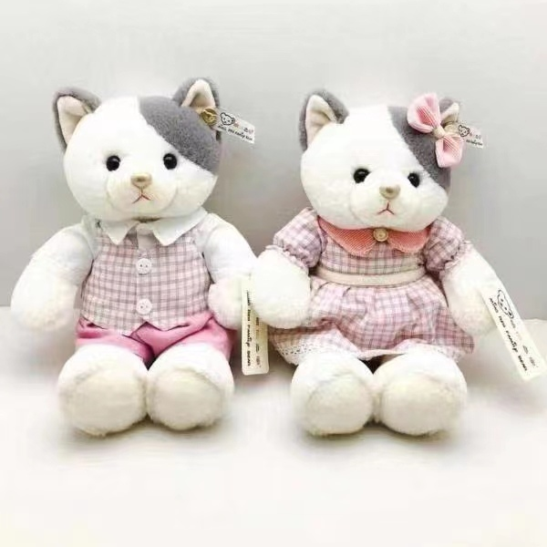 Dreamy plush toys, plush toys, small animal dolls, cartoon dolls, factory direct sales, 23 cm gray and white couple cat pink set