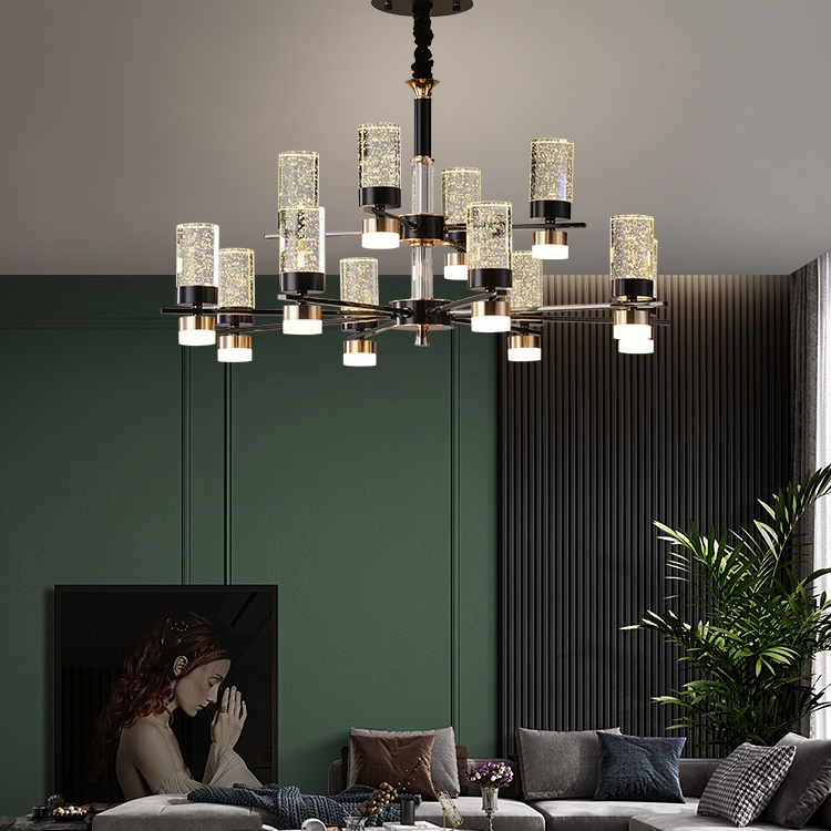The chandelier in the living room features a new Chinese-style light luxury and grandeur. The bedroom lamp is a Zen-inspired Chinese-style villa with a simple and modern design
