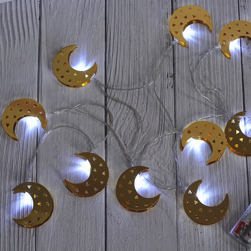 2021 New Iftar Festival light string golden iron palace lamp led battery box Festival decorative light white light 2 meters 10 light battery