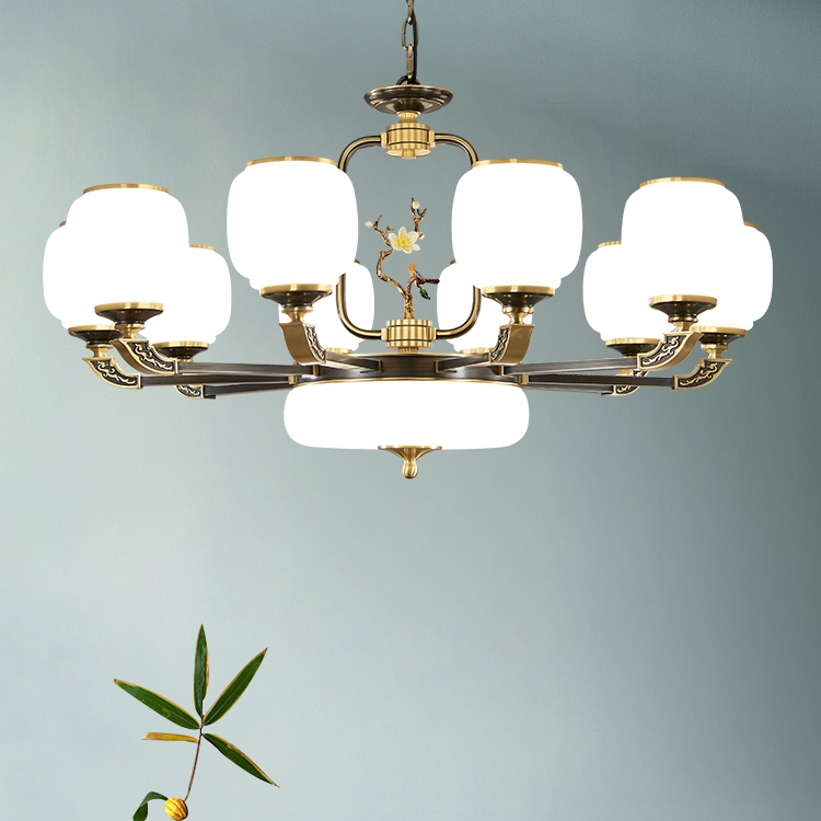 New Chinese-style all-copper chandelier, light luxury living room, grand villa duplex, hotel lobby, high-end custom chandelier