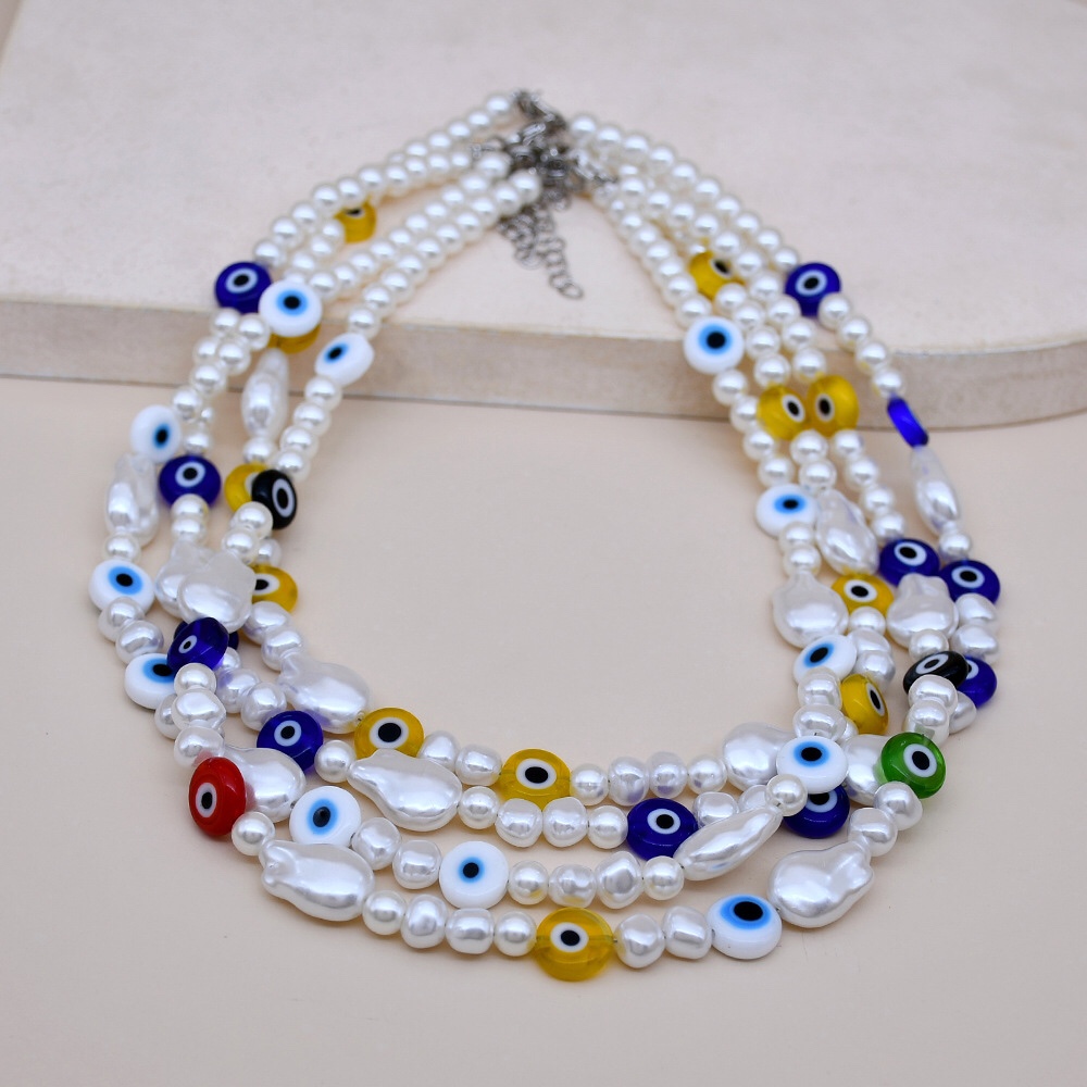 Cross-border Amazon handmade jewelry: Devil's Eye Collarbone Necklace for men and women, new eye choker pearl necklace. Hao Hao 41350723041537721