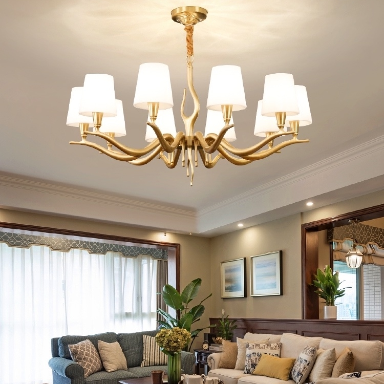 Antler American-style light luxury chandelier, living room lamp, European simple European-style lighting fixture, modern high-end villa luxurious copper lamp