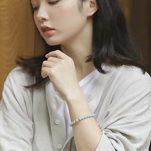 Natural aquamarine bracelet Women's Summer non-fading 14k gold covered simple crystal bracelet