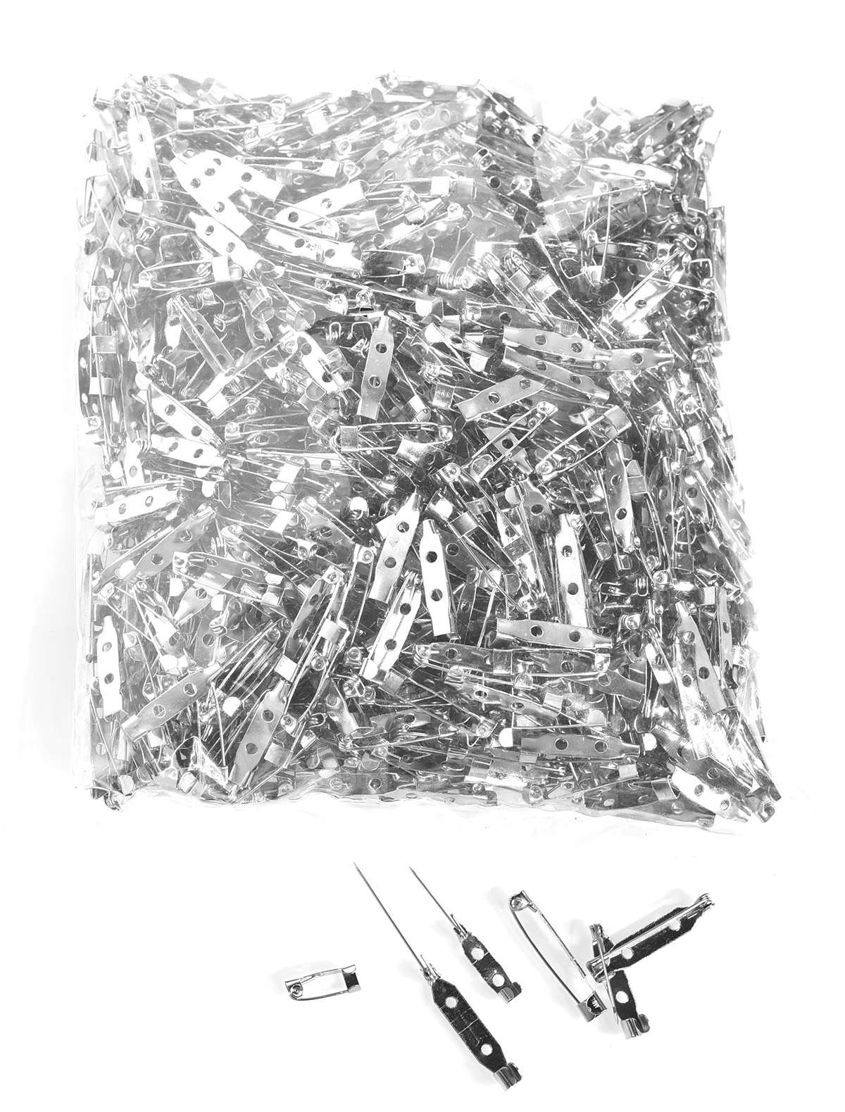 20mm一字简针，胸针，铁别针别针1000个1包diy胸针材料 安全扣胸针保险扣胸针 托胸花胸针不锈钢锁扣胸针托详情图6