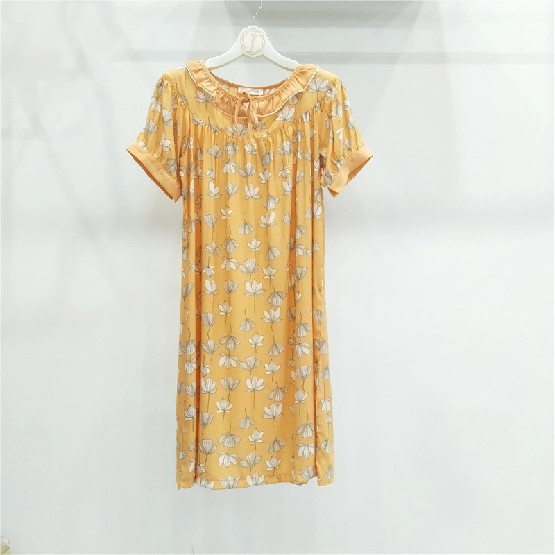 睡衣女夏款短袖圆领套头薄款宽松印花简约家居服睡裙