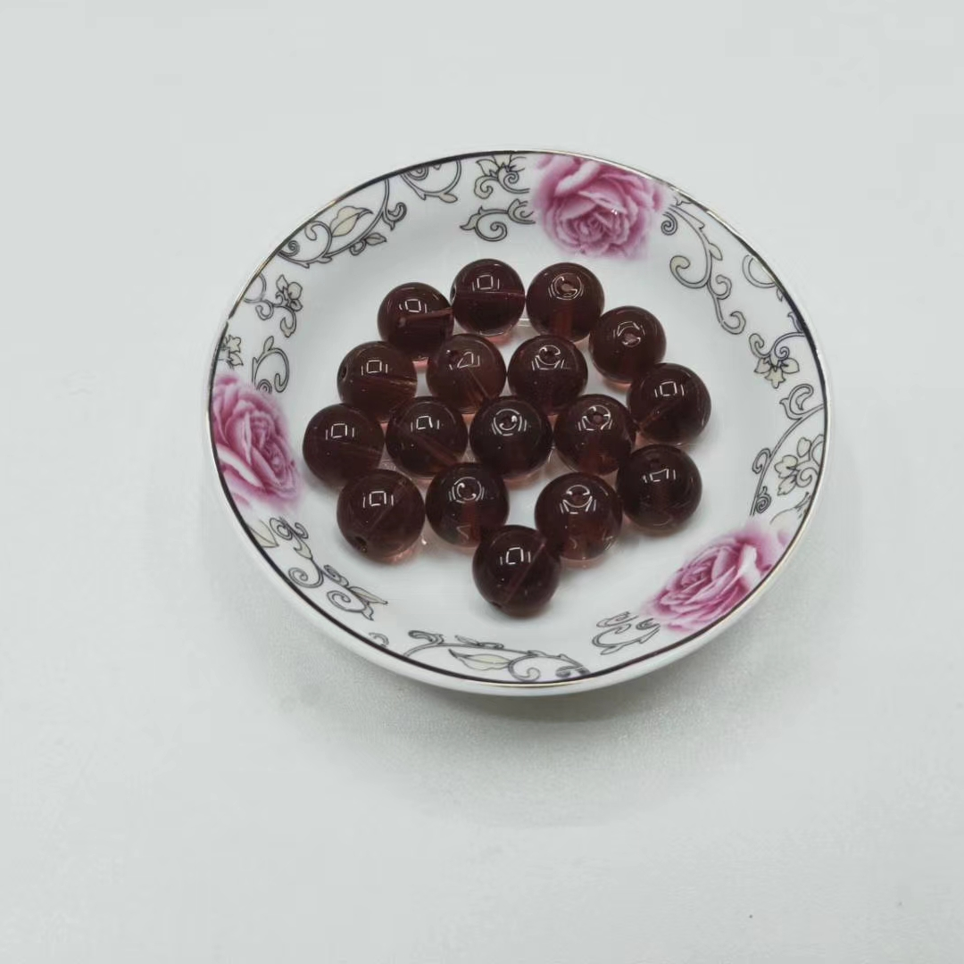 15粒14mm空心琥珀水晶玻璃球 1.4厘米手工抛光茶色带孔玻璃珠 装饰棋子配件高档水晶球