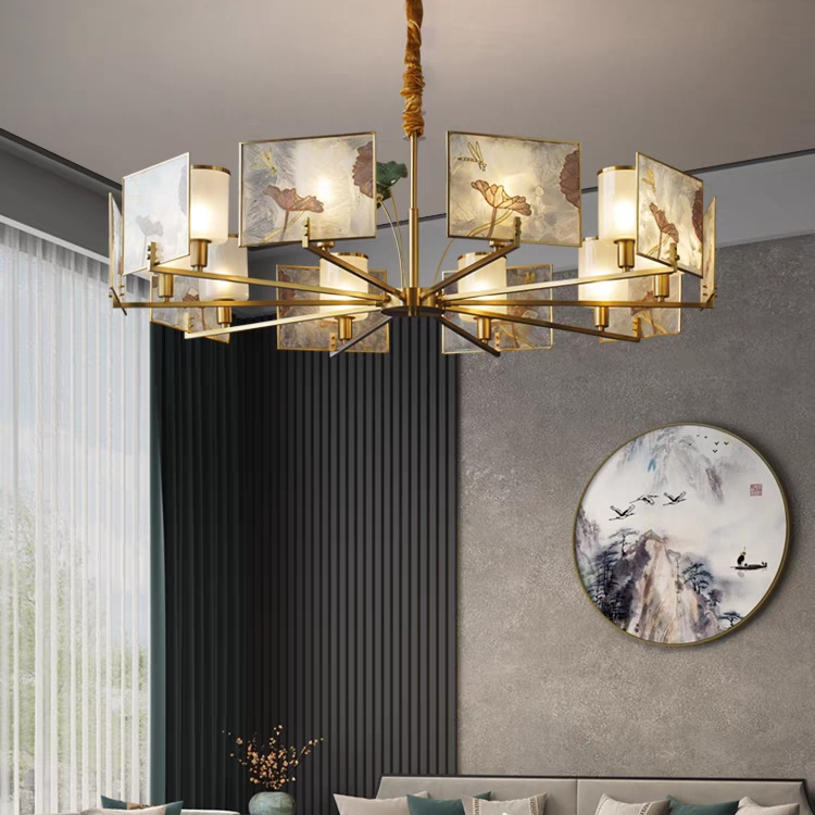 All-copper household living room chandelier, main light, bedroom room, dining room, grand, modern, light luxury new Chinese-style lighting fixtures