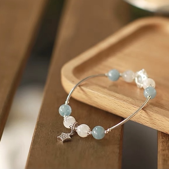Moonstone bracelet Female sterling silver Sea Star Blue crystal Bestie bracelet