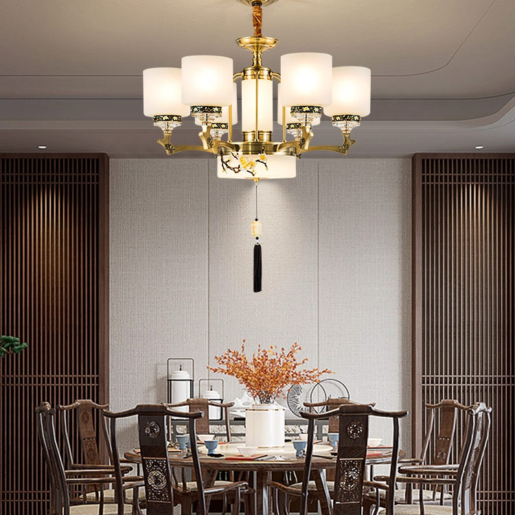 金雅新中式客厅吊灯中国风复古餐厅灯具大气轻奢现代简约全铜吊灯