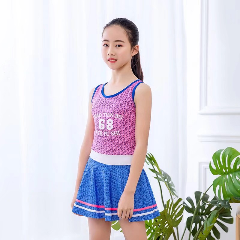 Big Children And Girls One-Piece Vest Type Sports Children's Swimsuit, Camouflage Color Specification drawing