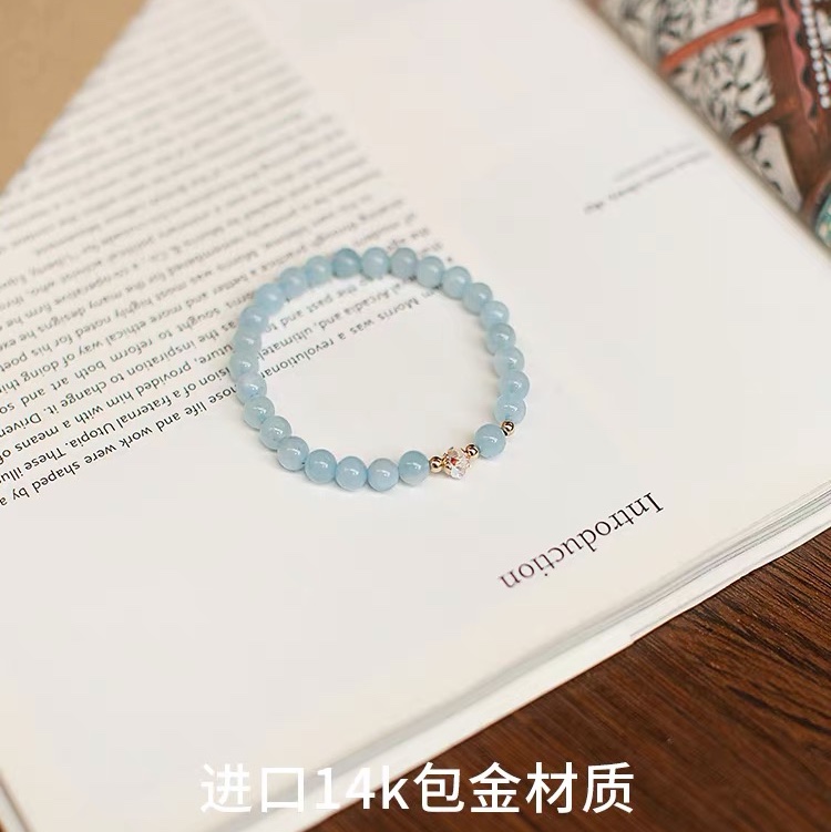 Natural aquamarine bracelet for women 14k gold simple Austrian crystal bracelet