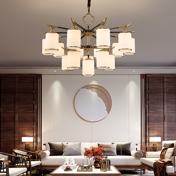 Retro all-copper Zen-inspired new Chinese-style chandeliers for the living room, dining room, study, tea room and villa