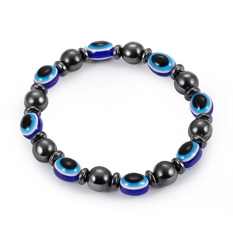 Magnetic black stone, magnetic elastic bracelet, resin, blue eye flat bead jewelry, European and American popular accessories wholesale. Hao: 41350723040468881 details Picture