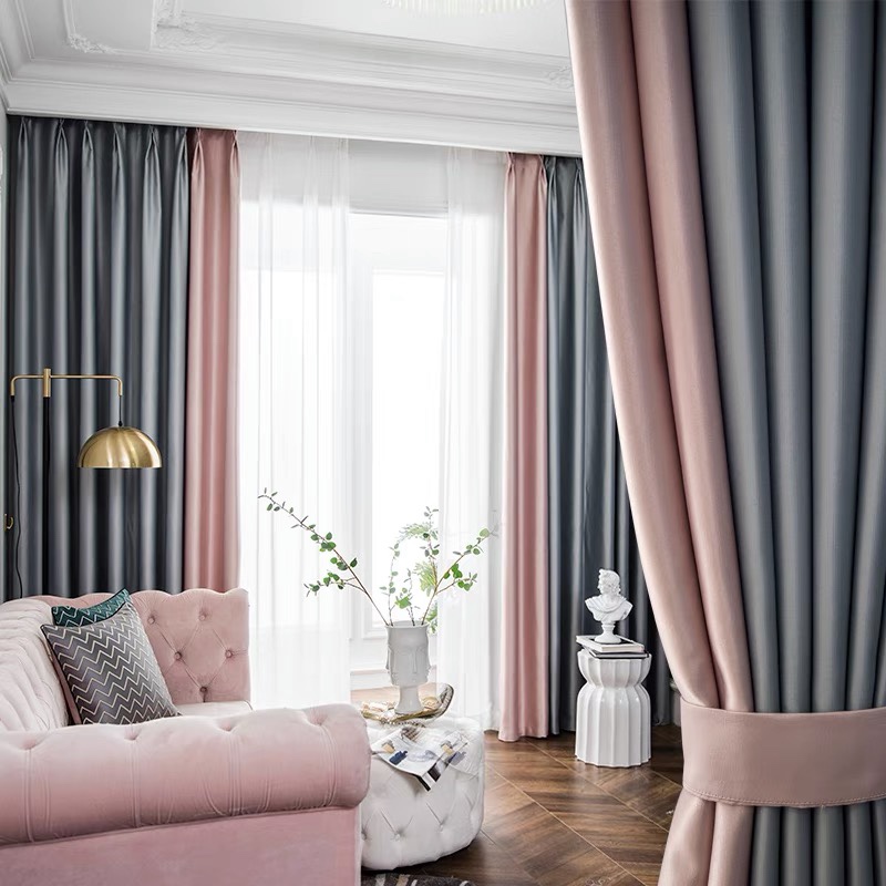新款轻奢真丝棉全遮光窗帘卧室简约现代拼接北欧风拼色客厅图