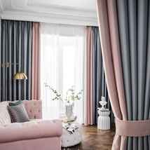 新款轻奢真丝棉全遮光窗帘卧室简约现代拼接北欧风拼色客厅