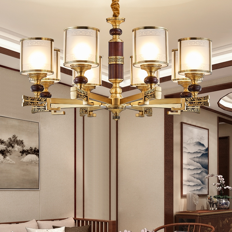 New Chinese-style rosewood chandelier, all-copper living room and dining room lamps, classical hotel, villa, home, duplex staircase lamps