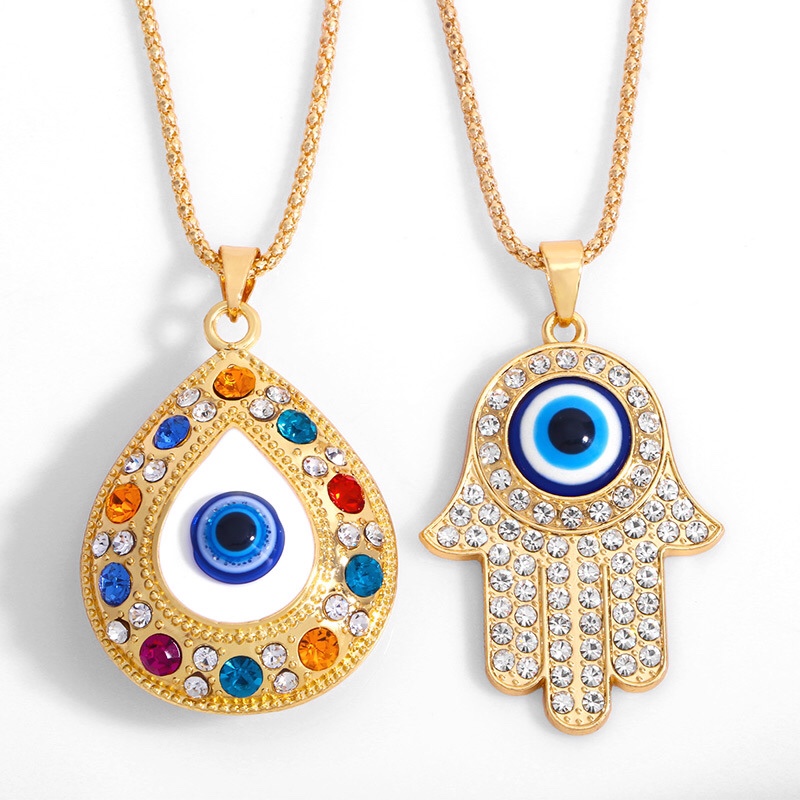 Aliexpress European and American alloy Fatima Hand necklace, Turkish blue eye diamond-encrusted jewelry sweater chain, Hao Hao 41500723040166047