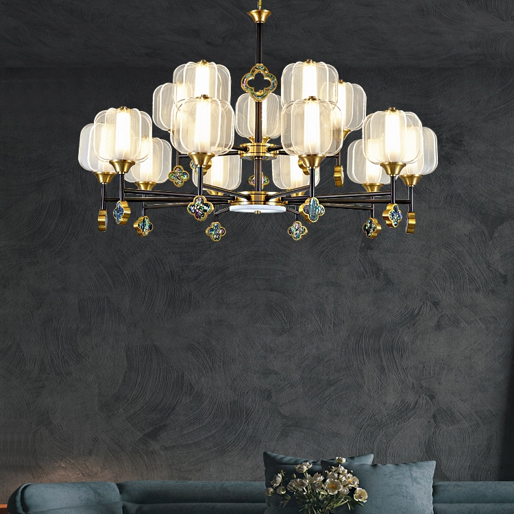 Modern and simple new Chinese-style all-copper living room chandelier, 2021 new style, grand led headlights for dining room, study and bedroom
