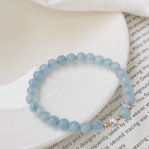 Natural aquamarine bracelet women's summer non-fading 14k gold covered simple crystal