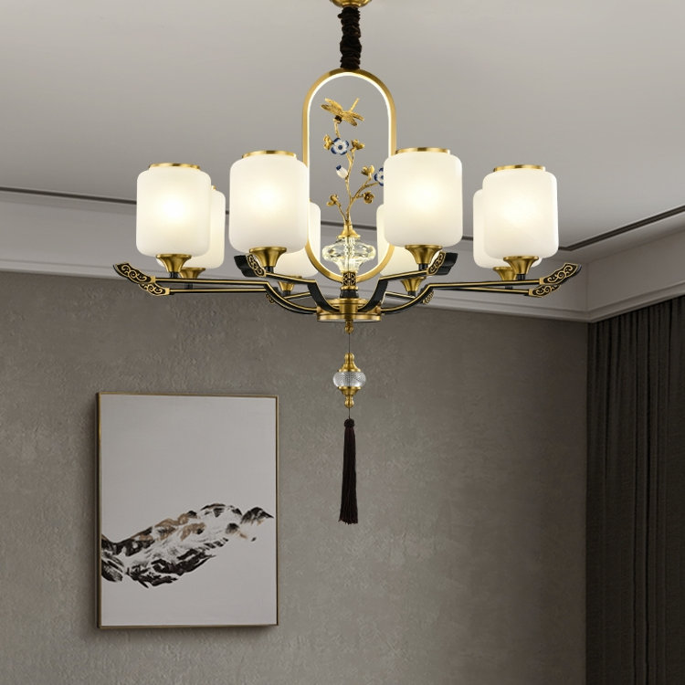 All-copper living room chandelier, light luxury and grand, bedroom lamp, Zen Chinese style, simple and modern villa lighting fixtures