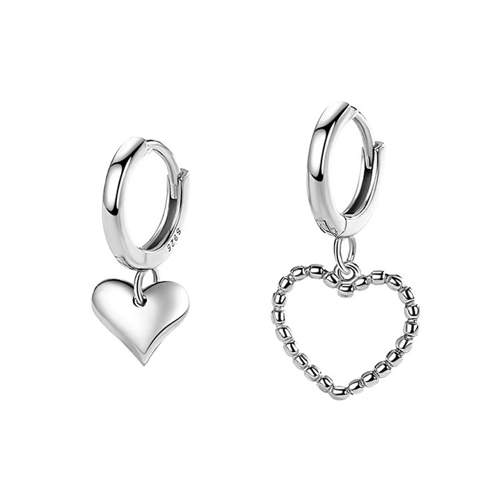Asymmetrical heart-shaped ear buckles, retro and unique, long super flash zircon, ethnic style, versatile, tassel, seven-color earrings, copper earrings, Yiwu zircon
