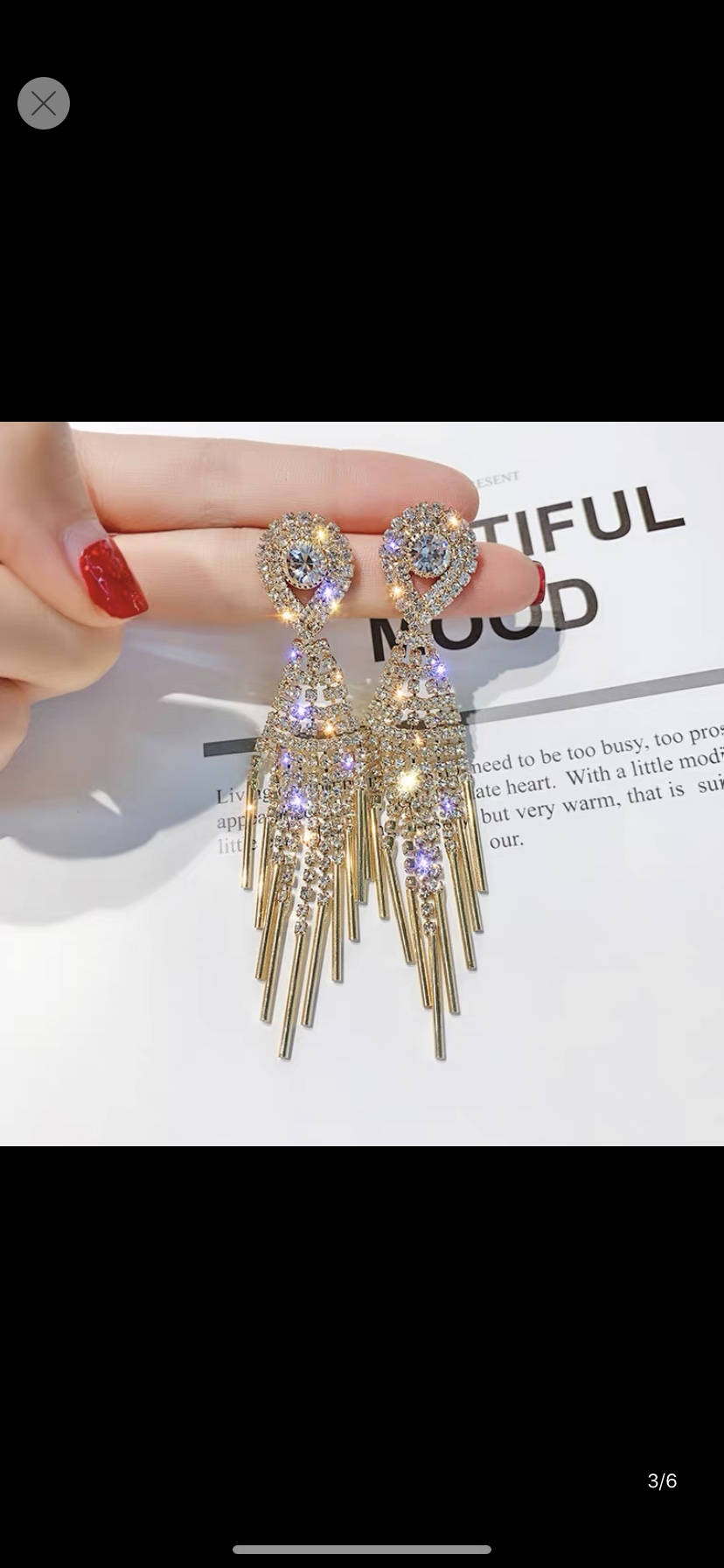 Europe and the United States ins exaggerated retro glitter long fringe Japanese and Korean girls senior sense full of diamond rhinestone gemstone earrings earrings 600 details Picture