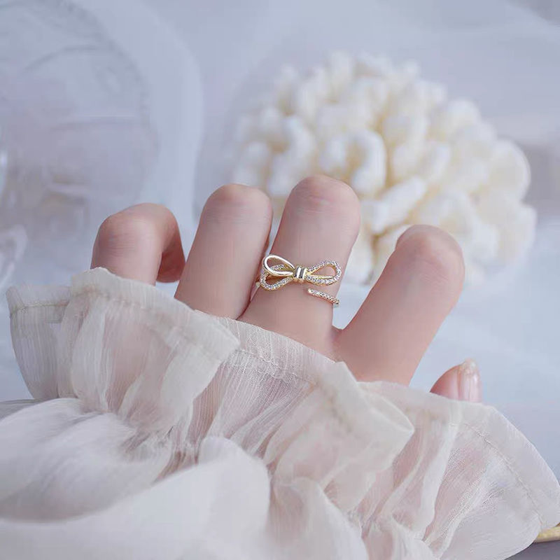 50 - Taran's light luxury small Zircon double-layer ring, a cool and fashionable Korean version, a unique and trendy ring that goes well with all kinds of outfits, is a versatile index finger ring detail image 1