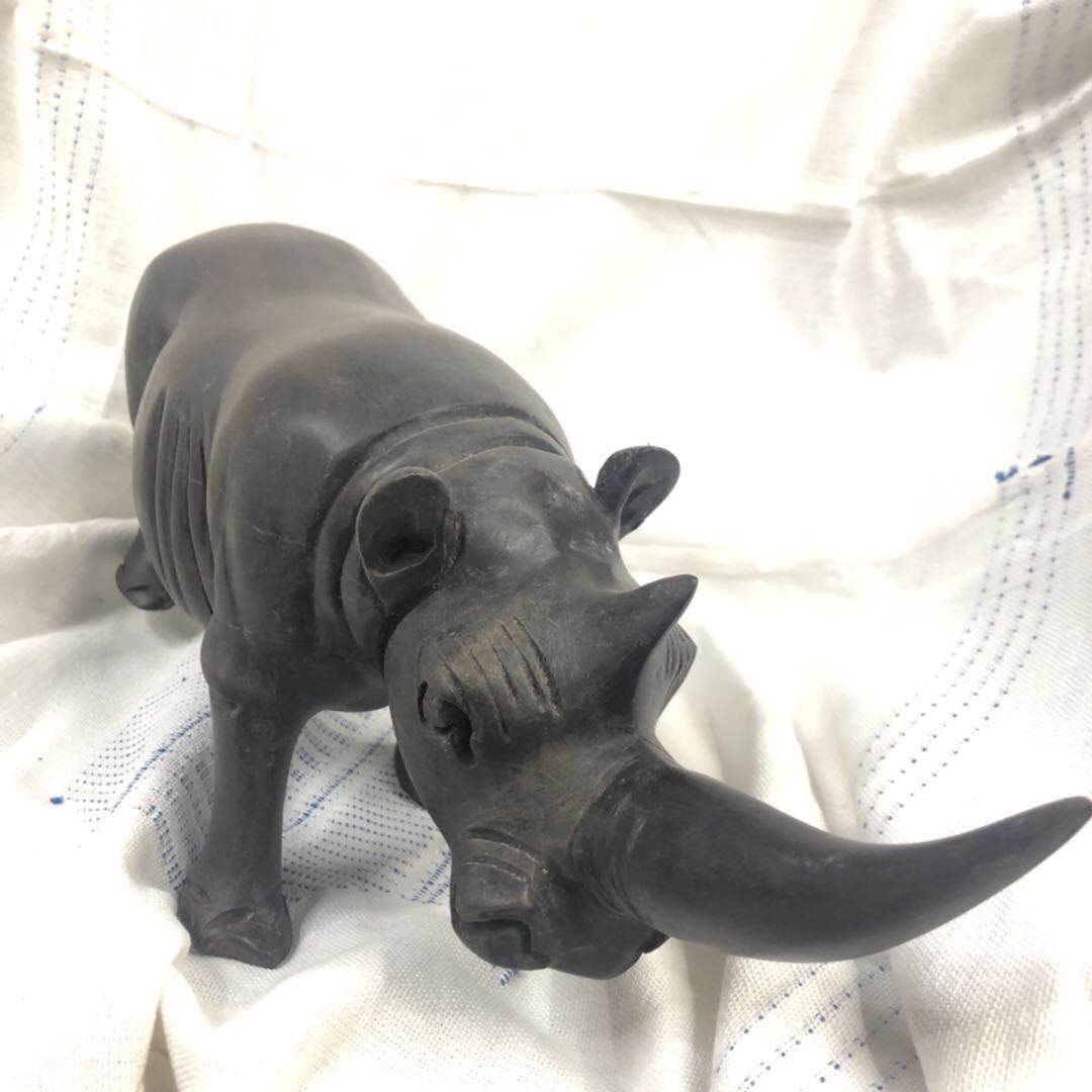 Black Rhinoceros Carved Wood Size A2