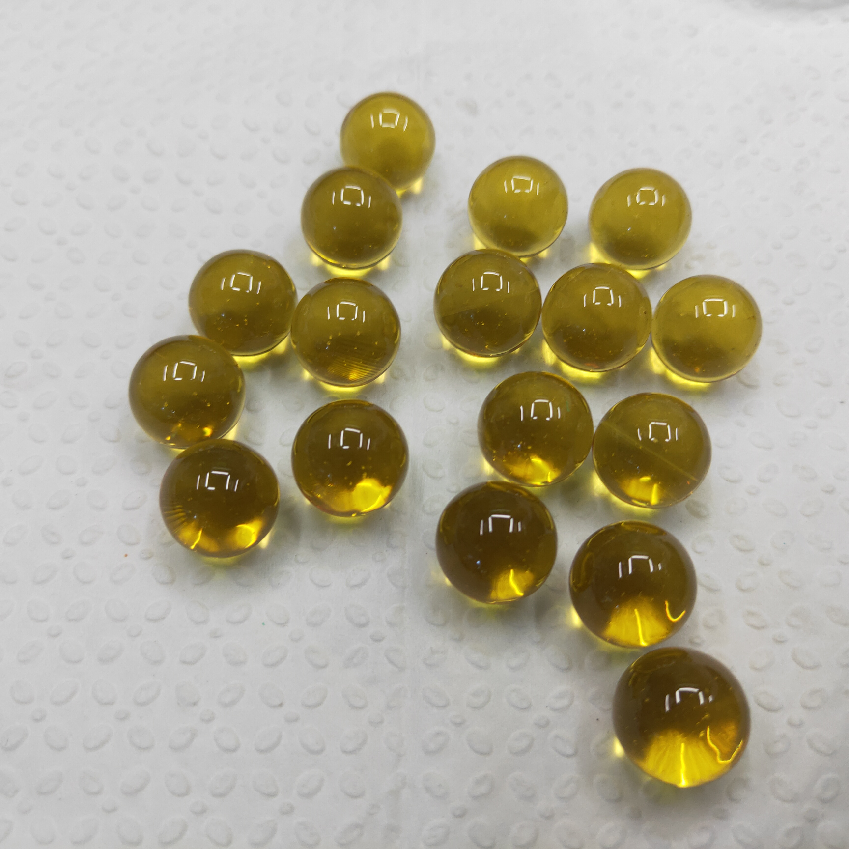 15粒14mm高白黄色水晶玻璃球 1.4厘米手工抛光金黄色玻璃珠 装饰棋子配件高档水晶球